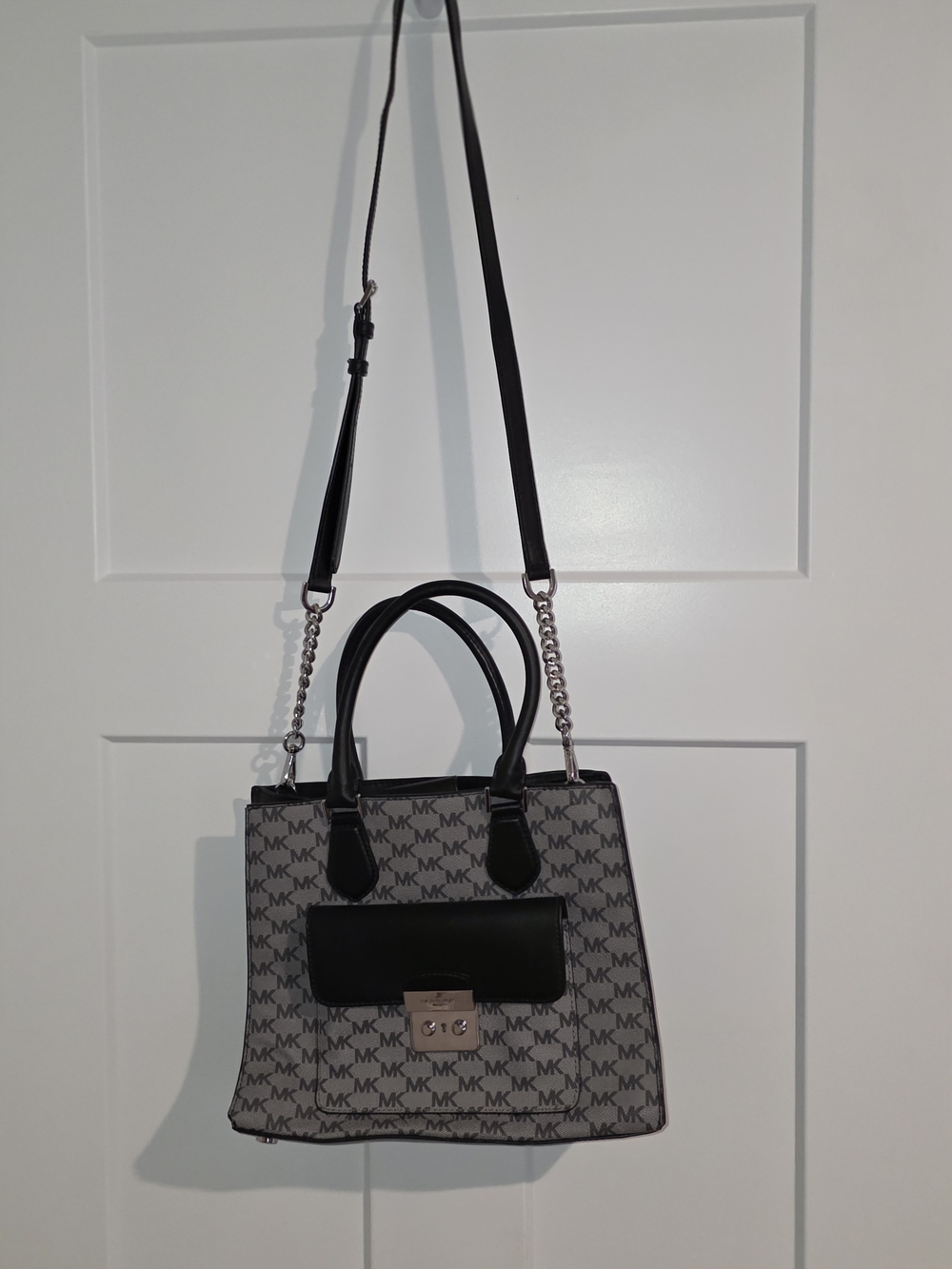 Michael Kors Gray MK Logo Satchel with Black Trim